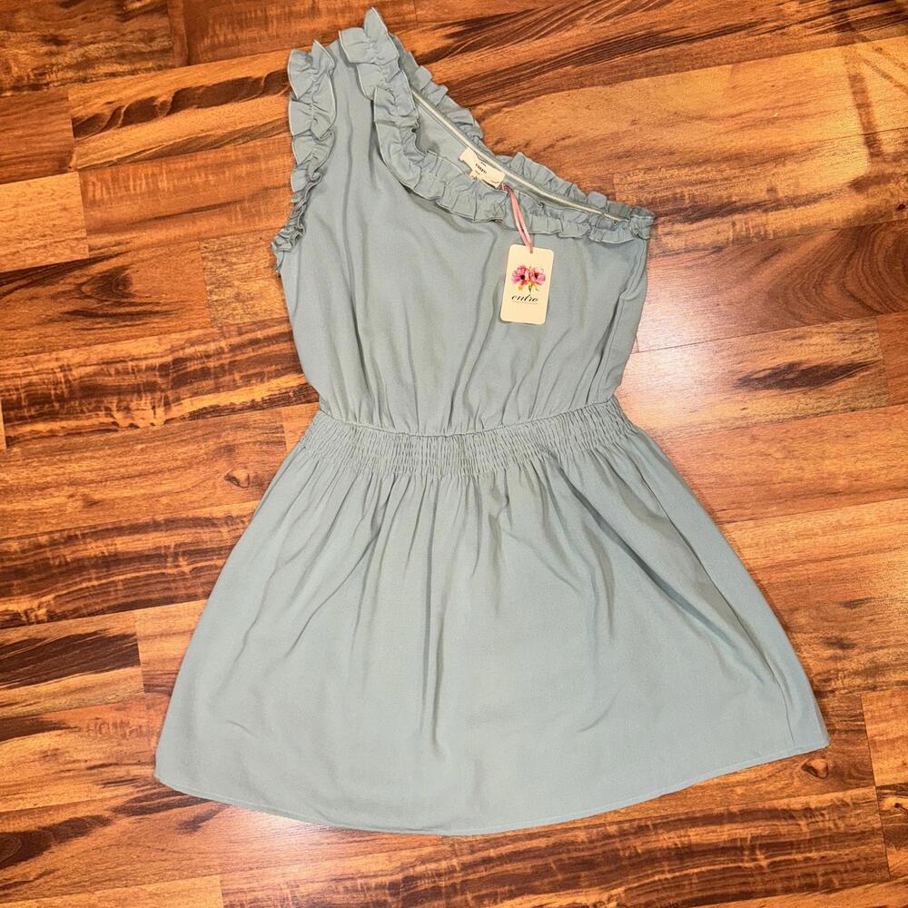 NWT Entro Sage One Shoulder Ruffle Mini Dress Large